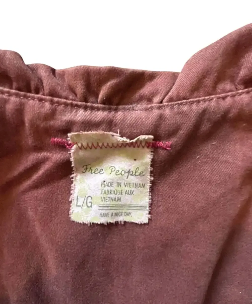 Free People Women's Burgundy Utility Ruffle Front Blazer Jacket